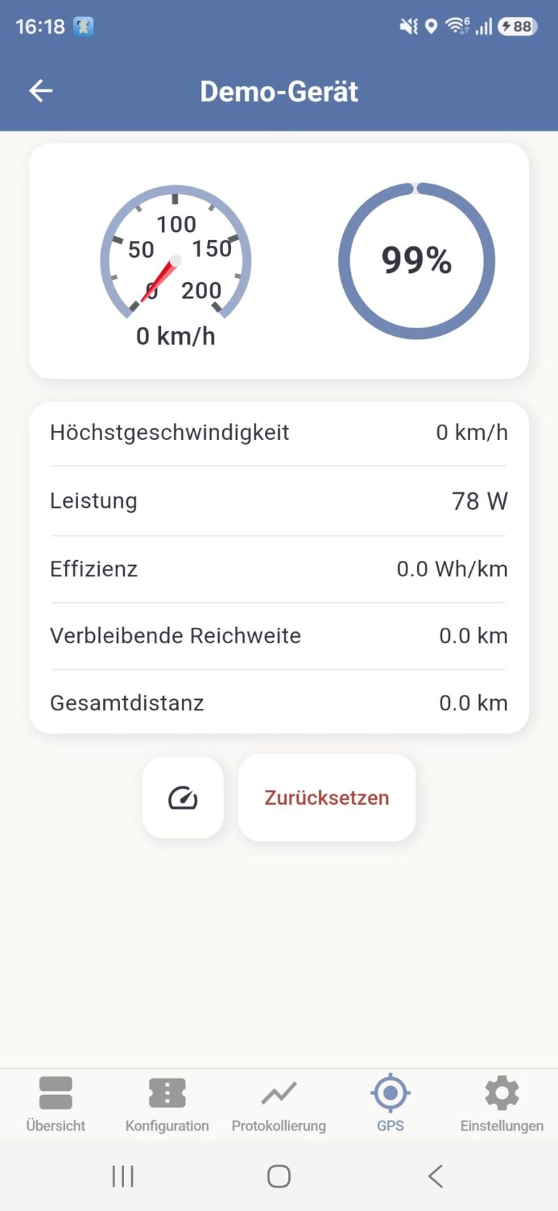 GPS speed dial with charge, range & efficiency