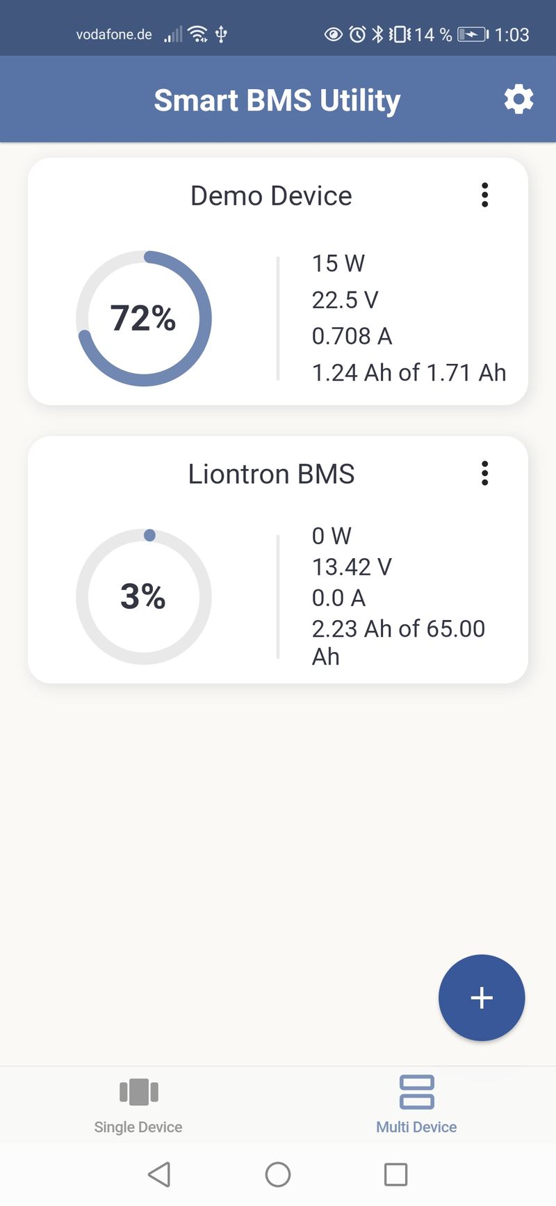 Multi-device dashboard, monitoring several packs at once